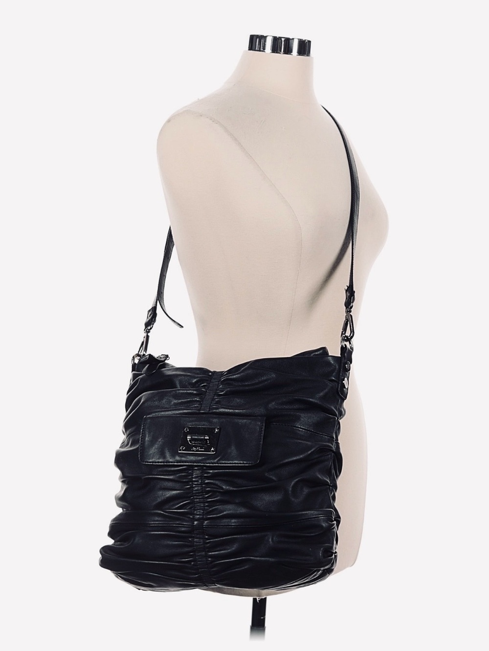 Donald Pliner Black Ruched Leather Crossbody Bag
